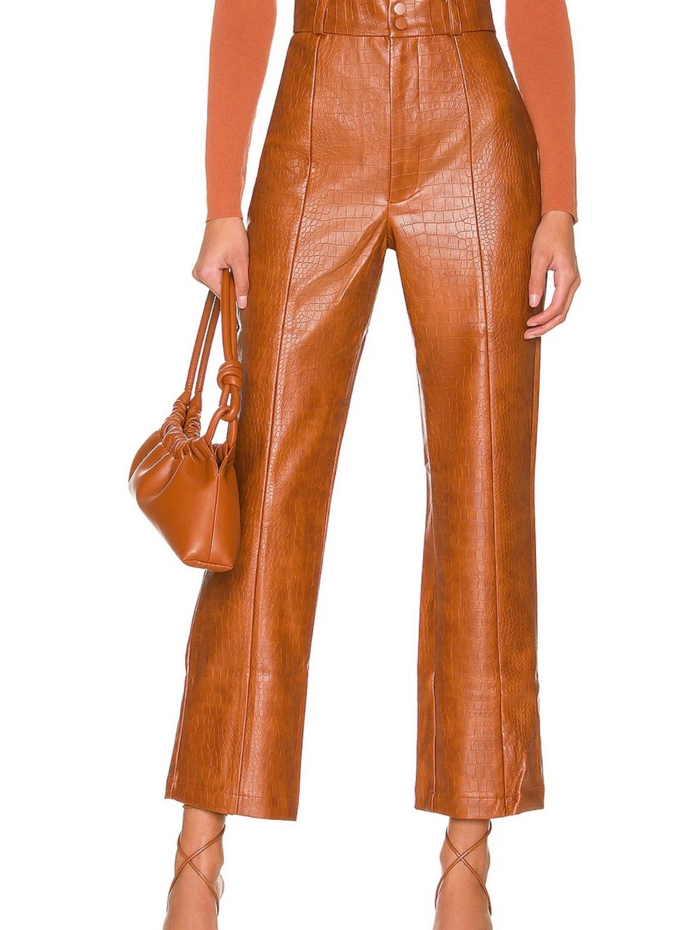 bardot croc faux leather pant in tan croc